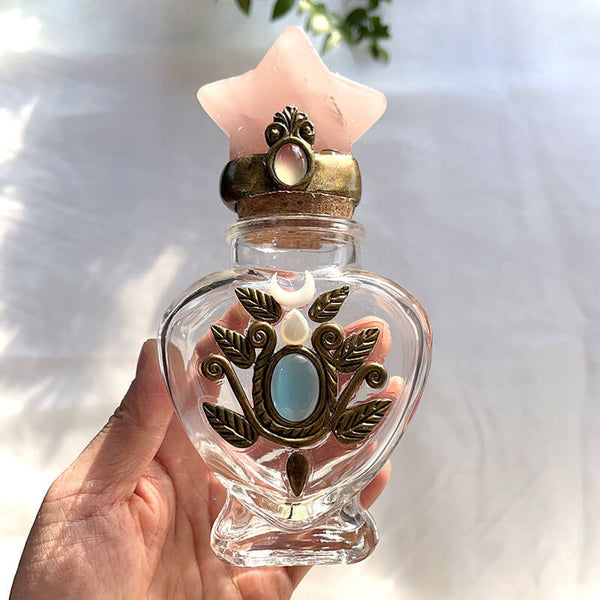 LEAF TOTEM MAGIC BOTTLE WITH ROSE QUARTZ STAR CAP