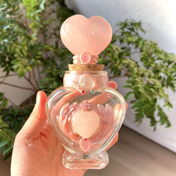 HEART & WINGS MAGIC BOTTLE WITH ROSE QUARTZ HEART CAP