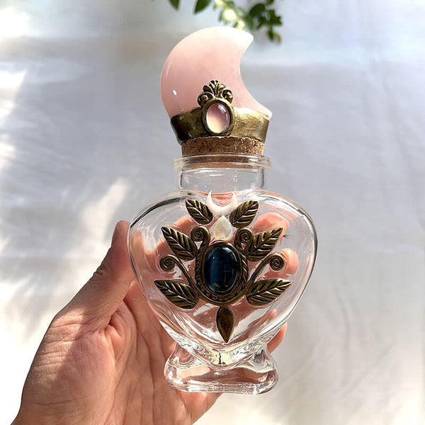 LEAF TOTEM MAGIC BOTTLE WITH ROSE QUARTZ MOON CAP