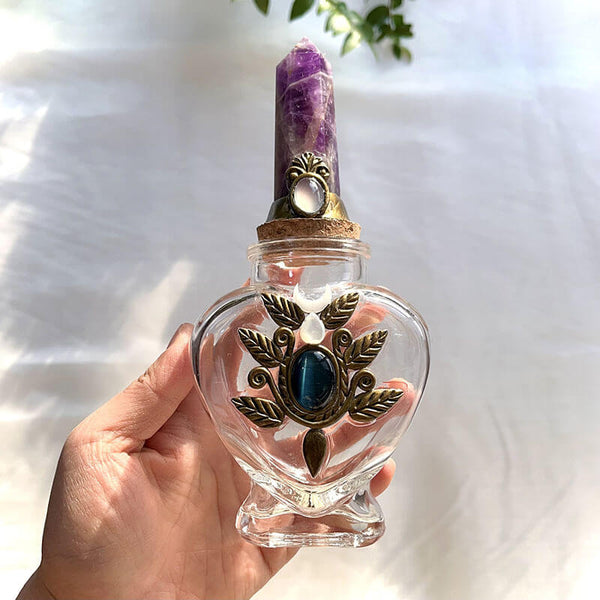 LEAF TOTEM MAGIC BOTTLE WITH AMETHYST POINT CAP