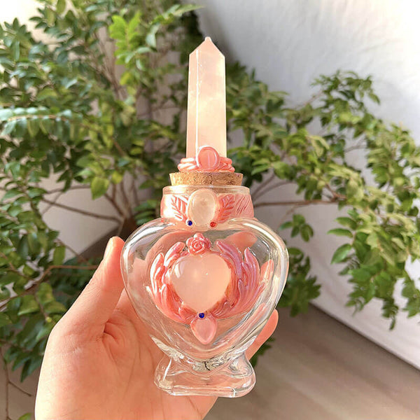 HEART & WINGS MAGIC BOTTLE WITH ROSE QUARTZ POINT CAP