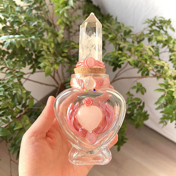 HEART & WINGS MAGIC BOTTLE WITH CLEAR QUARTZ POINT CAP