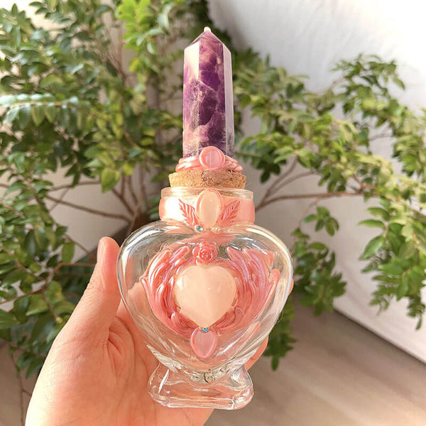 HEART & WINGS MAGIC BOTTLE WITH AMETHYST POINT CAP