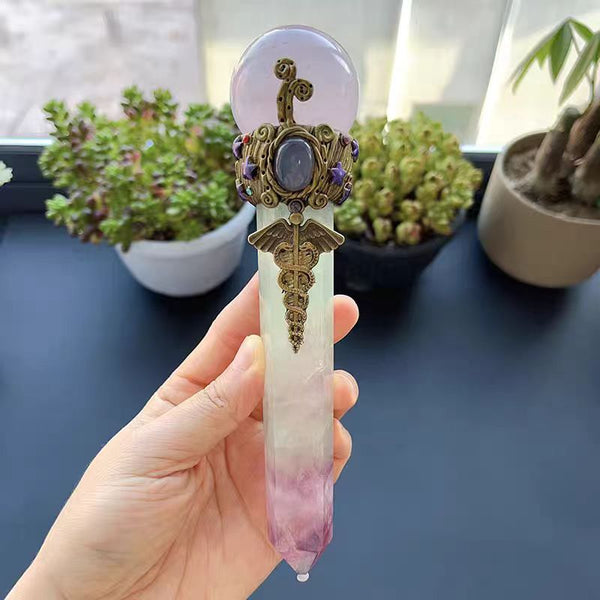 ROSE QUARTZ SPHERE & FLUORITE WAND