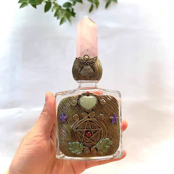 PENTACLE  MAGIC BOTTLE WITH ROSE QUARTZ POINT CAP