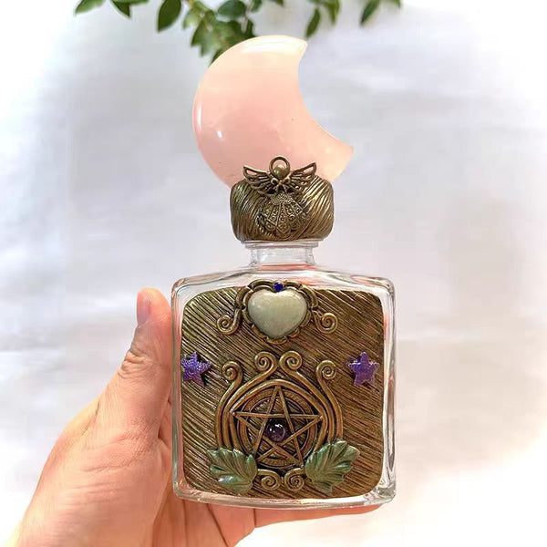 PENTACLE MAGIC BOTTLE WITH ROSE QUARTZ MOON CAP