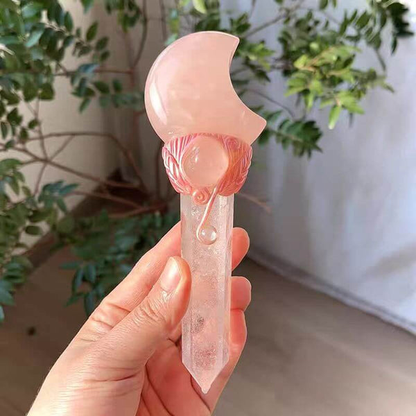 ROSE QUARTZ MOON & CLEAR QUART WAND